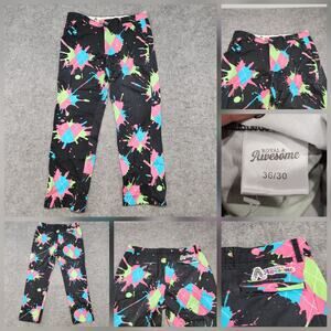 Royal‎ & Awesome Golf Pants Mens Size 36×30 Black Paint Splatter Argyle